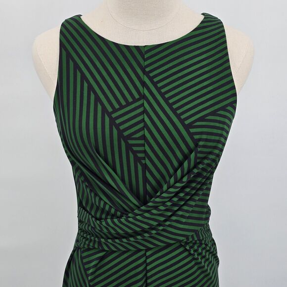 NEW Ann Taylor Sleeveless Dress Women's 0 Green and Blue Striped Rouched Stretch - Picture 1 of 7